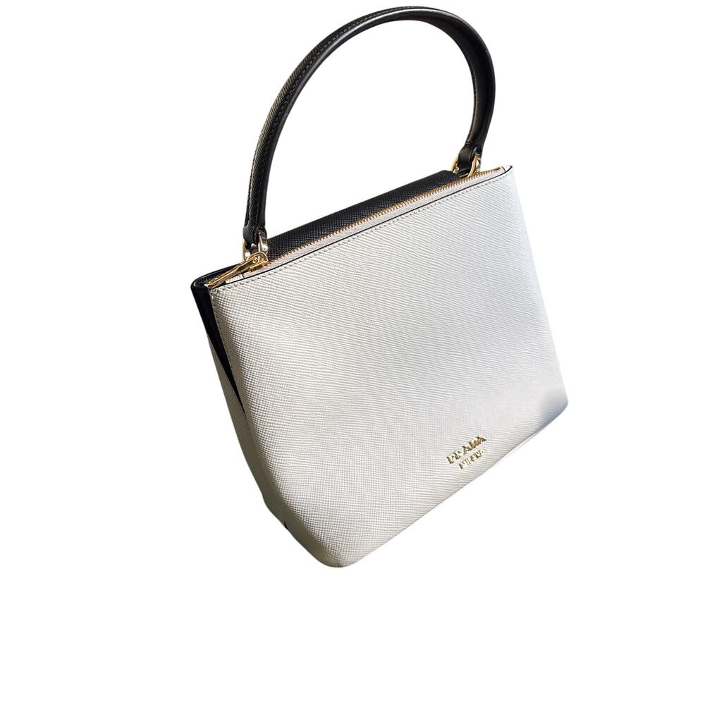 Prada Cartella Saffiano Leather Top Handle Bag White Black Gold HW NWOT - Picture 6 of 11